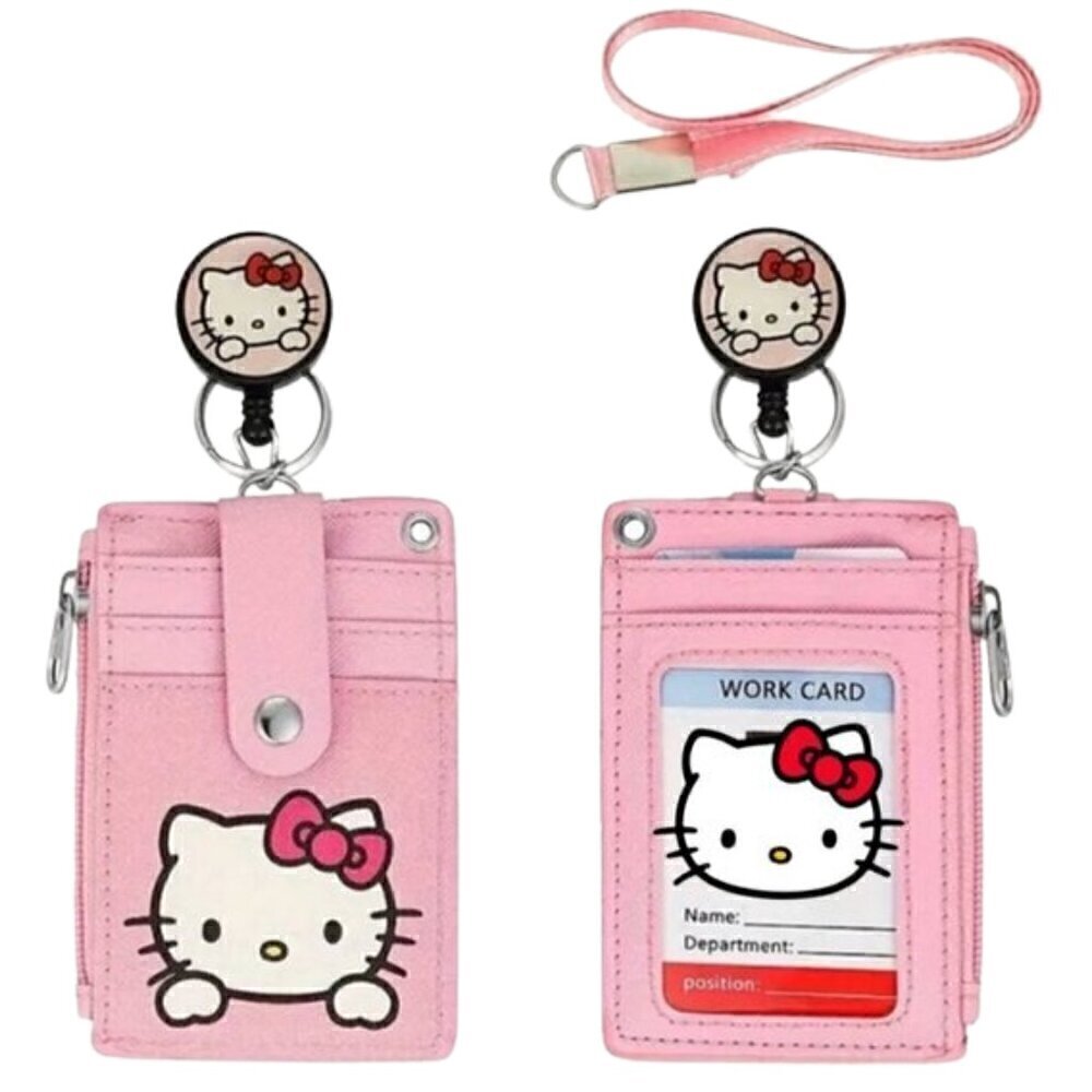 NWT Hello Kitty PINK ID Badge Holder, Cute Credit Card Case Neck Pouch Lanyard